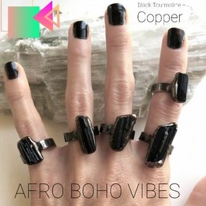 Black Tourmaline + Copper Rings